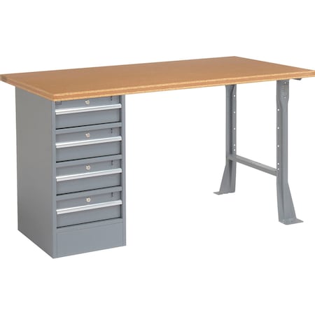 Global Industrial 60inW x 30inD Pedestal Workbench, 4 Drawers, Shop Top Square Edge, Gray 300743